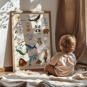 Affirmation Poster für Kinder, Montessori Poster, Kinder Tierkunst, Affirmation für Kinder, lernfähige Kinder, Befähigung von Kindern, Kinderzimmer Poster