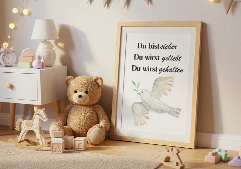 Du bist sicher Poster - Christliches Wandbild mit Taube und Zweig (Digital Nedladdning) bild 4