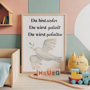 Du bist sicher Poster - Christliches Wandbild mit Taube und Zweig (Digital Download)