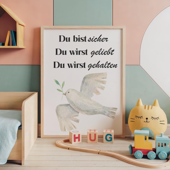 Du bist sicher Poster - Christliches Wandbild mit Taube und Zweig (Digital Download)