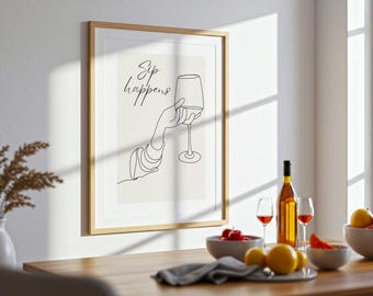 Sip Happens Wine Print – Minimalist Line Art Poster