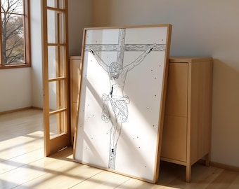 Jesus on the Cross Line Art - Crucifixion Christian Wall Art (Digital Download)