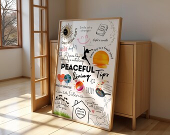 Peaceful Living Tips Poster – Mindfulness Art, Calm Life Inspiration (Digital Download)