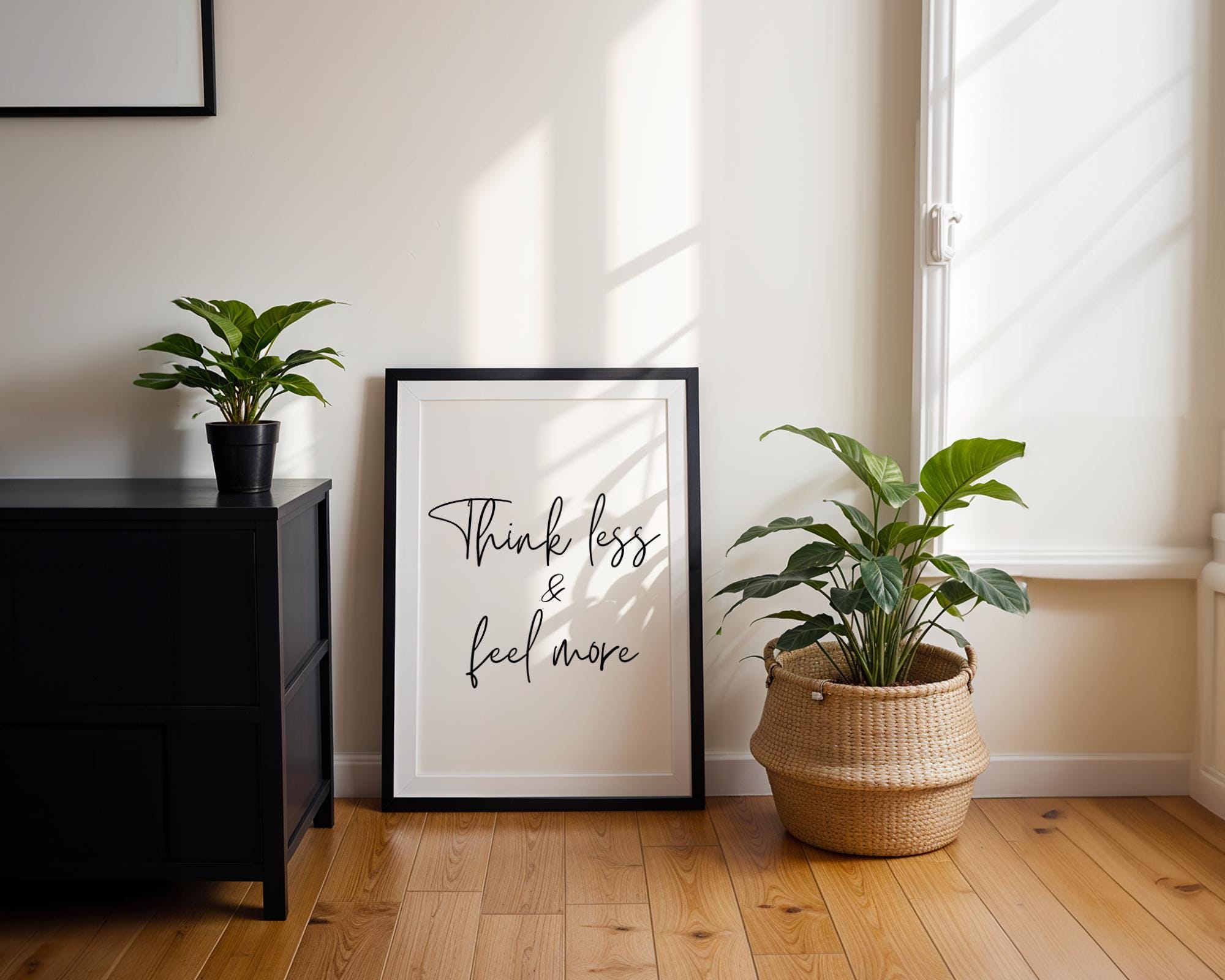 Think Less Feel More Print – Minimalist Script, Self-care Quote ...