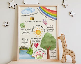 Affirmationsposter für Kinder, Positives Denken lernen, NaturIllustration, Selbstliebe & Achtsamkeit, Wanddeko Kinderzimmer, Selbstvertrauen
