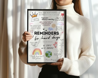 Póster recordatorio de salud mental: Afirmaciones para días difíciles (descarga digital)