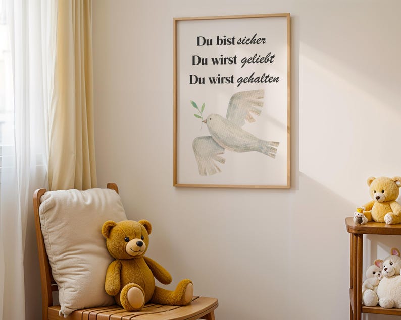 Du bist sicher Poster - Christliches Wandbild mit Taube und Zweig (Digital Nedladdning) bild 6