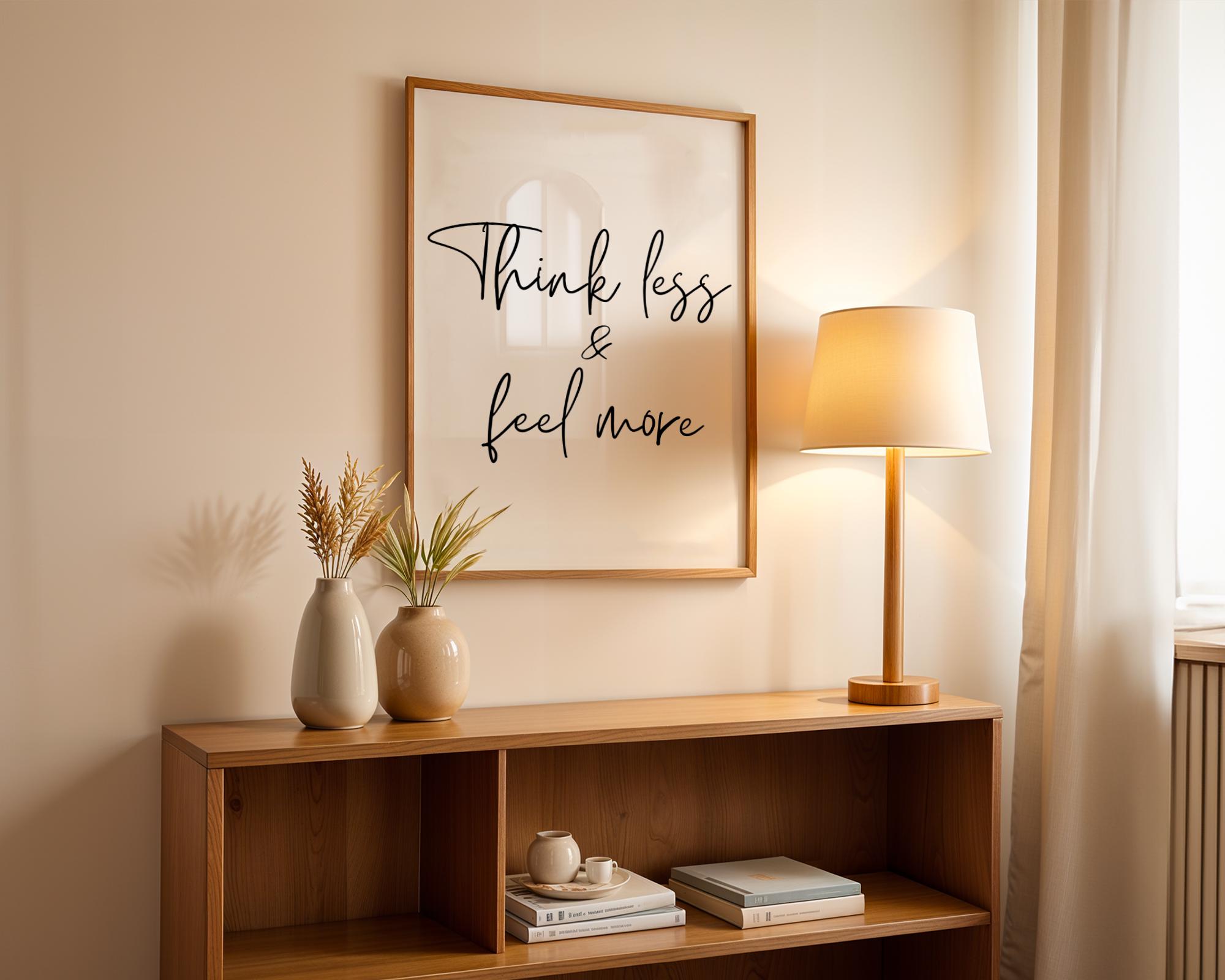 Think Less Feel More Print – Minimalist Script, Self-care Quote ...