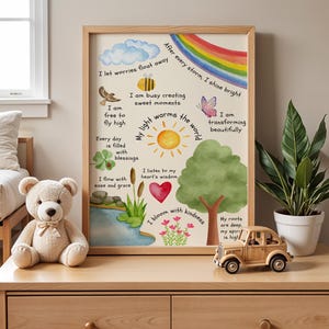 Impresión digital de afirmaciones para niños, afirmaciones "Yo soy" para niños, carteles de aprendizaje, póster Montessori, niños afirmativos, salud mental infantil, amor propio