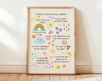 Kids Affirmation Poster – Rainbow Sunshine Wall Art (Digital Download)