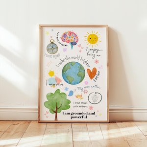 Positive Affirmation Poster für Kinder - Mindfulness Wandkunst für Kinder, Klassenzimmer oder Kinderzimmer Dekor, Wachstumsmentalität Printable, Montessori