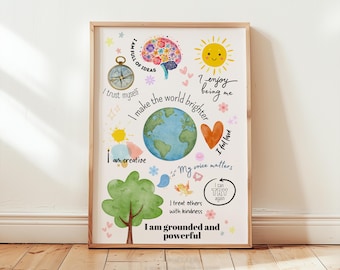 Positive Affirmation Poster for Kids – Mindfulness Wall Art for Children, Classroom or Nursery Decor, Growth Mindset Printable, Montessori