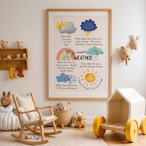 Cartaz de afirmação infantil, regulação emocional, gráfico de emoções climáticas, atenção plena para crianças, gráfico de sentimentos para crianças, canto da calma, saúde