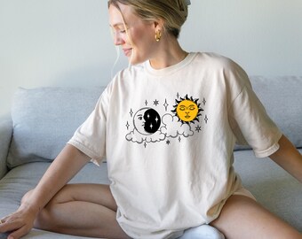 Sun and moon shirt, boho sun shirt, moon tee, witchy shirt, celestial shirt, mystical shirt, astrology shirt, boho moon shirt, moon phase