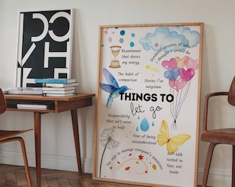 Things to Let Go Poster - Inspirierende Zitat Kunst, Mindfulness Print
