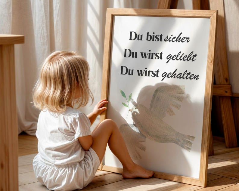 Du bist sicher Poster - Christliches Wandbild mit Taube und Zweig (Digital Nedladdning) bild 5