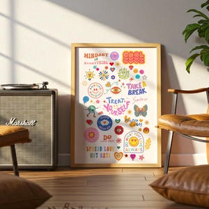Motivational Sticker Poster – Digital Download Printable Wall Art, Colorful Positive Quote Collage, Retro Aesthetic Art Print, Positivity