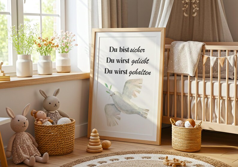 Du bist sicher Poster - Christliches Wandbild mit Taube und Zweig (Digital Nedladdning) bild 2
