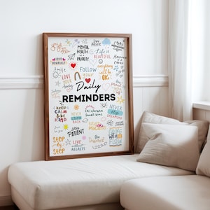 Póster de recordatorios diarios impresos: Afirmaciones de atención plena (descarga digital)