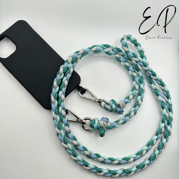 Mobile phone strap Mobile phone chain Bag strap Bag strap Handle Paracord braided, 1 cm wide, two carabiners