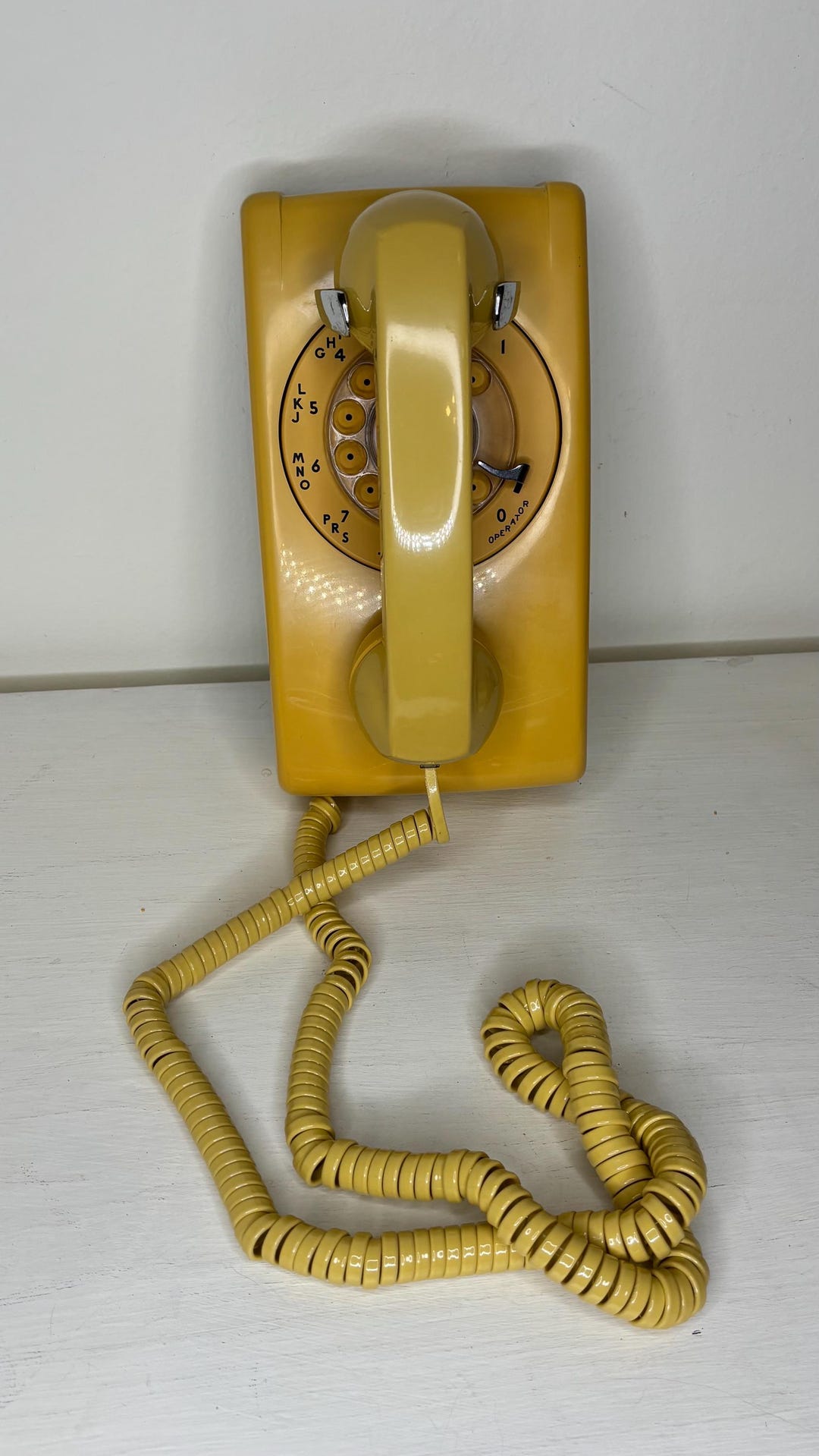 1970s Harvest Gold Rotary Wall Phone Bell System Made by Western