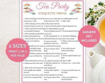 Tea Party Etiquette Game, Ladies Luncheon Activity, Tea Party, Tea Party Activity, Bridal Shower Game, Ladies Tea Party Game, Tea Party