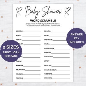 Baby Shower Word Scramble Game, Baby Word Scramble, Baby Shower Word Scramble, Fun Baby Shower Game, Baby Shower, Baby Shower Party Game