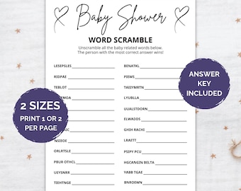 Baby Shower Word Scramble Game, Baby Word Scramble, Baby Shower Word Scramble, Fun Baby Shower Game, Baby Shower, Baby Shower Party Game