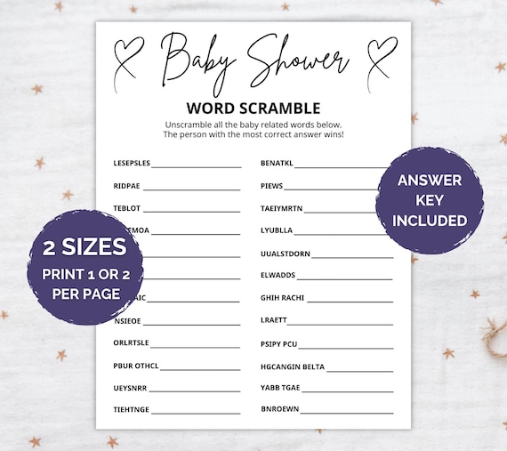 Baby Shower Word Scramble Game, Baby Word Scramble, Baby Shower Word Scramble, Fun Baby Shower Game, Baby Shower, Baby Shower Party Game