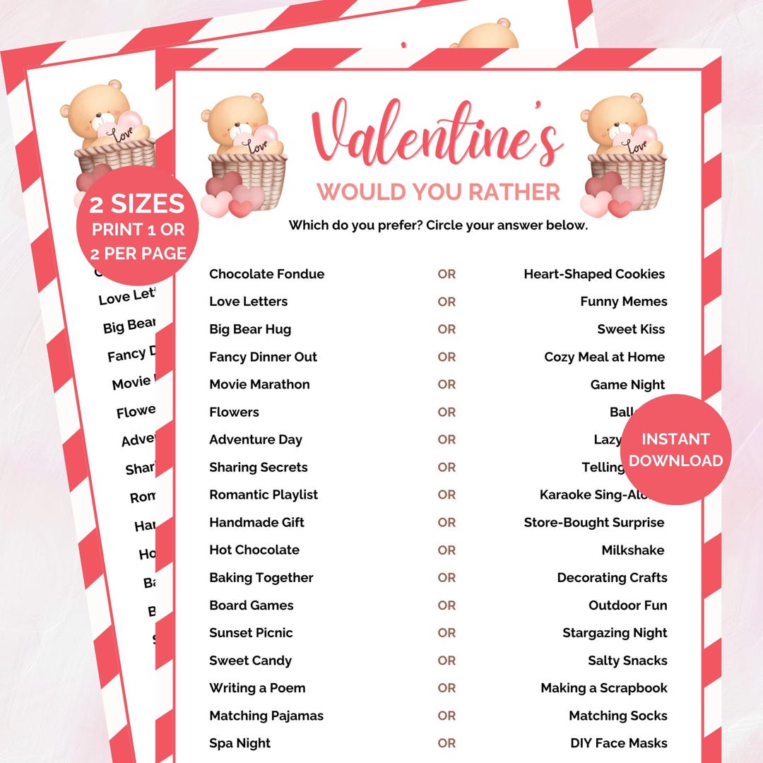 Valentine's Would You Rather Game, Valentine's This or That, Valentine ...