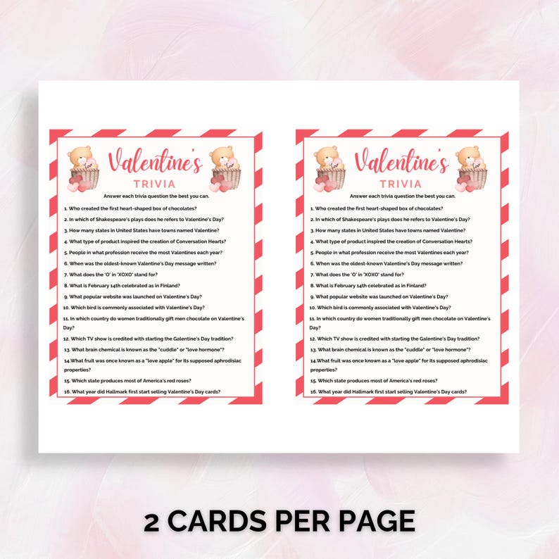 Valentine's Day Trivia Game, Valentine Day Game, Valentines Activity ...