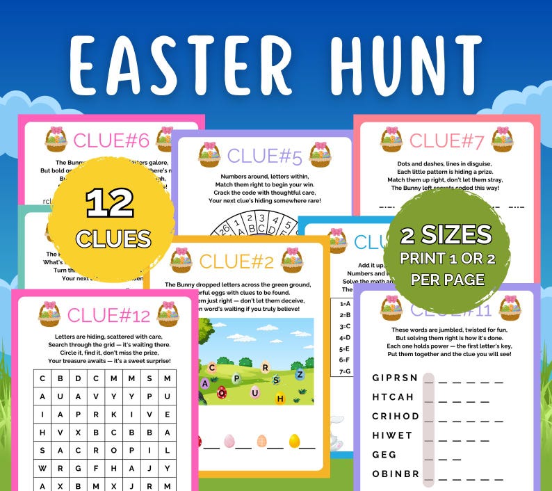 Easter Scavenger Hunt, Indoor Easter Treasure Hunt, Printable Easter Egg Hunt, Easter Game for older Kids, Kids Easter Escape Room Puzzles image 1