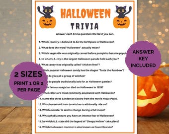 Halloween Trivia, Family Game, Printable Halloween Game, Halloween Party, Halloween Trivia Game, Fun Halloween Quiz, Spooky Party Printable