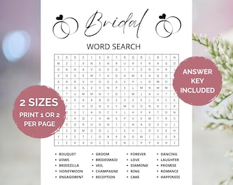 Bridal Word Search, Wedding Shower Printable Activity, Fun Bride Party, Minimalist Bridal Shower Word Search, Bridal Shower Game for Guests