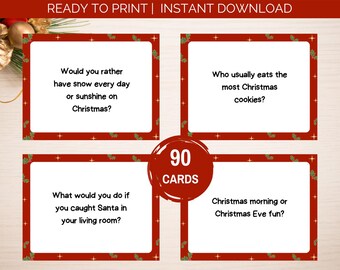 90 Christmas Conversation Cards, Christmas Table Talk, Printable Christmas Game, Christmas Activity, Icebreaker Game, Festive Family Game