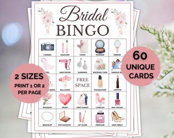 60 Bridal Bingo Cards, Picutre Bridal Shower Bingo, Bridal Shower Activity, Wedding Bingo Cards Printable, Hen Party Game, Kids Wedding Game