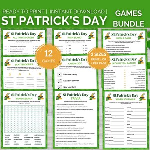 12 Printable St. Patrick&#39;s Day Games, St. Patrick&#39;s Day Activity Bundle, St. Patrick&#39;s Day Party Games, St. Paddy&#39;s Day Games