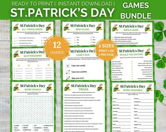12 juegos imprimibles para el Día de San Patricio, paquete de actividades para el Día de San Patricio, juegos para fiestas del Día de San Patricio, juegos para el Día de San Patricio
