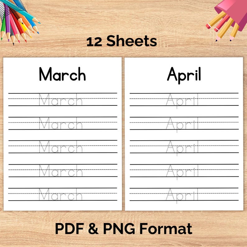 Months In Line Months of the Year Tracing Sheets, Months of the Year Tracing ...