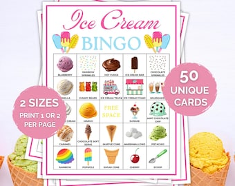 50 Ice Cream Bingo Cards, Ice Cream Bingo Printable, Summer Party Activity, Ice Cream Birthday Game, Ice Cream Party, Ice Cream Printable