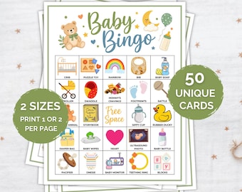 50 Baby Bingo Cards, Baby Shower Game, Baby Shower Bingo, Printable Baby Bingo, Gender Neutral Baby Shower Game, Baby Sprinkle Activity