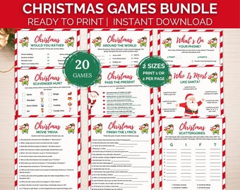 Printable Christmas Games Bundle, 20 Christmas Party Games, Christmas Games Printable, Christmas Family Games, Christmas Trivia, Game Bundle