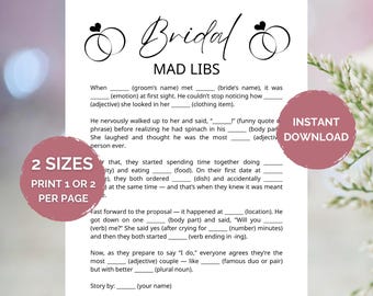 Bridal Mad Libs Game, Wedding Shower Printable Activity, Funny Bride Party, Minimalist Bridal Shower Mad Libs, Bridal Shower Game for Guests