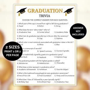 Graduation Trivia Printable, Graduation Game, Graduation Activity for Kids, Graduation Party Game, Fun Graduation Game, Instant Download