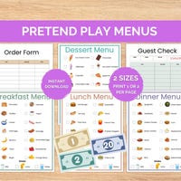 Pretend Play Menus, Pretend Restaurant Menus, Kids Play Menus, Kitchen ...