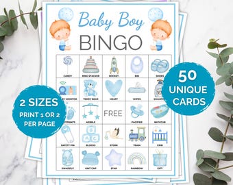 50 Baby Boy Bingo Cards, Baby Boy Shower Bingo, Baby Shower Bingo, Printable Baby Bingo, Baby Shower Activity, Baby Boy Bingo Game