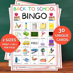 30 Back to School Bingo Cards, School Bingo, Back to School Games, First Day of School Activity, Welcome Back Bingo, Back to School Bingo