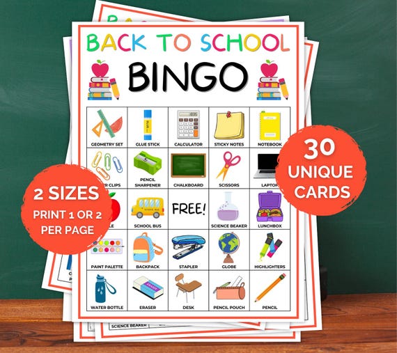 30 Back to School Bingo Cards, School Bingo, Back to School Games, First Day of School Activity, Welcome Back Bingo, Back to School Bingo