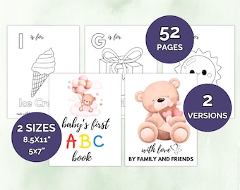 52 Pages ABC Baby Shower Coloring Book, Baby&#39;s First ABC Book, Baby Shower Game Or Activity, Instant Download, Baby&#39;s First Alphabet Book