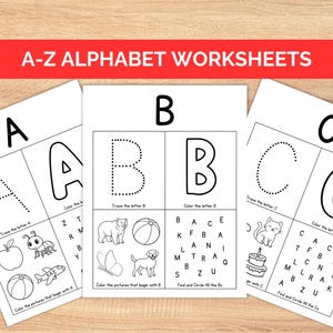 A-Z Alphabet Tracing Worksheets, Letter Recognition Activity, Alphabet Writing Practice, Preschool Alphabet Workbook, Kindergarten Worksheet